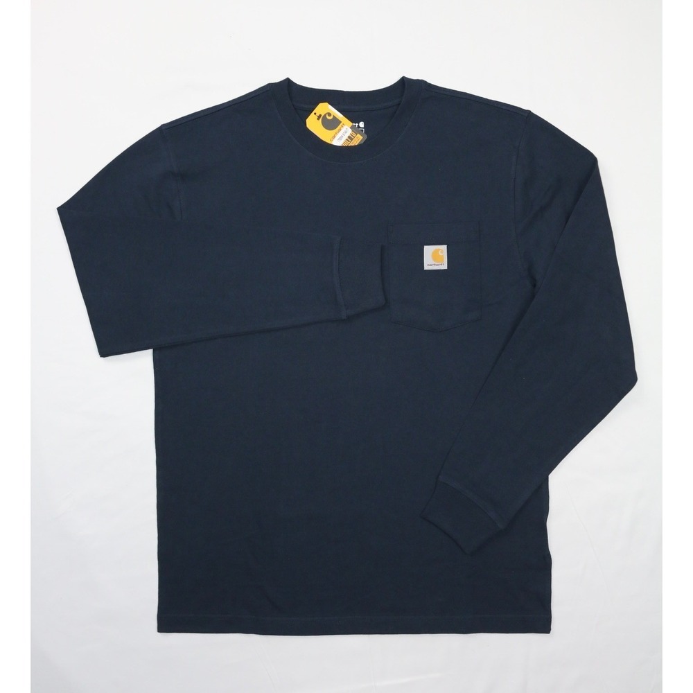 Carhartt Mens 2XL Loose Fit Heavyweight Long Sleeve Pocket T-Shirt Navy - Picture 2 of 10